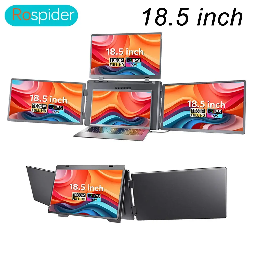 Rospider 18.5 Inch Triple Screen Extender 1080P Ips Portable Monitor Gaming Display For 12 To 18 Inch Laptop Macbook Windows 1