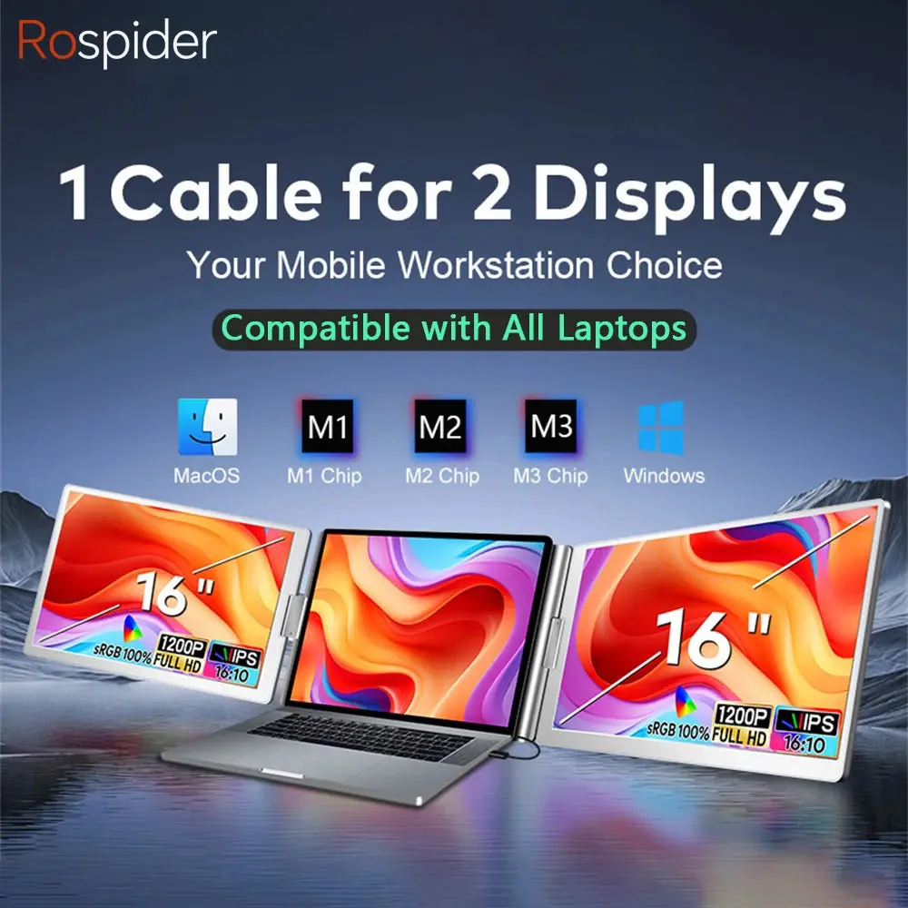 Dual Screen Display Extended Portable Monitor Fhd Notebook Sub Screen Triple Screen Extender Compatible With All Pc Rospider 1