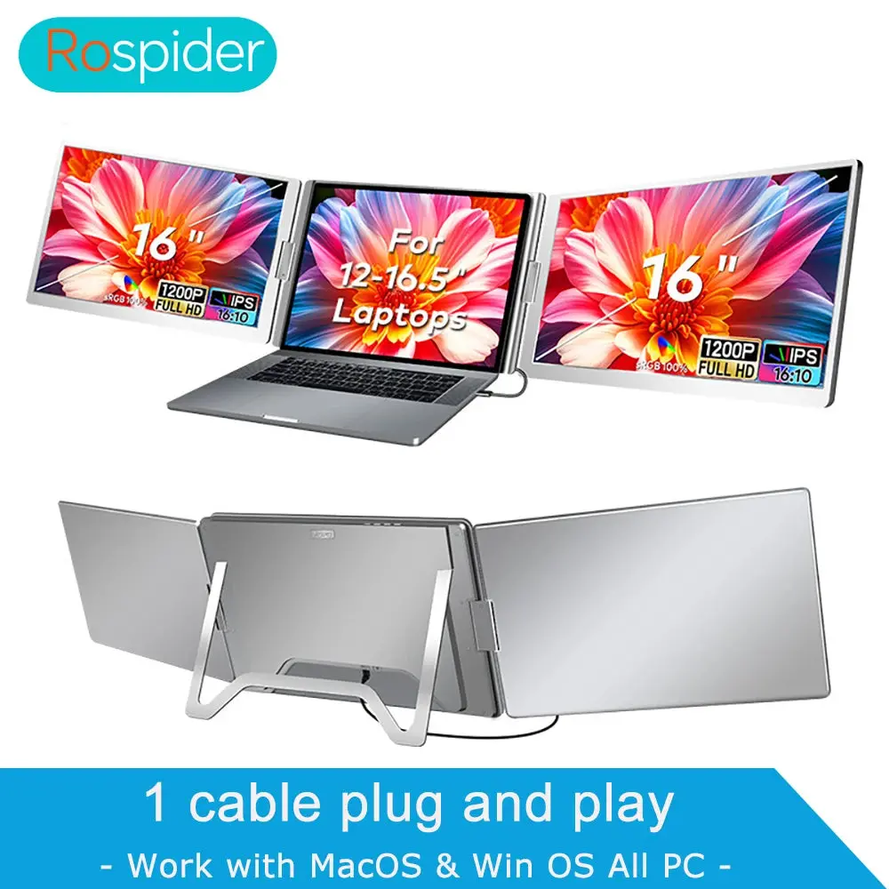 Dual Screen Display 14" To 16" Extended Multiple Monitor Laptop Sub Screen Triple Lcd Extender Compatible With All Pc Rospider 1