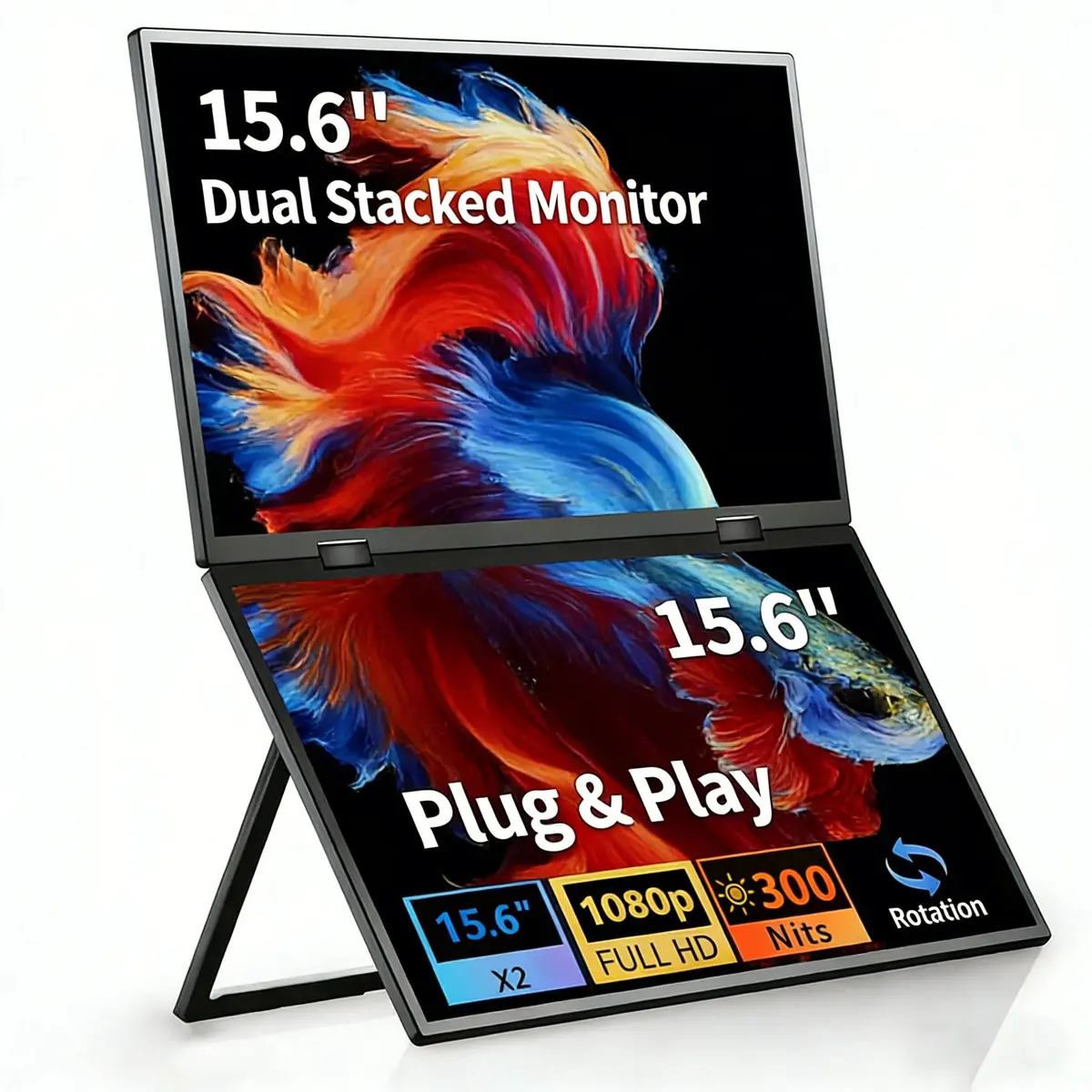 15.6'' Dual Screen Portable Monitor 1080P Fhd For Meeting Presentation, Face-To-Face Sharing, Plug & Play Secondary Display 1