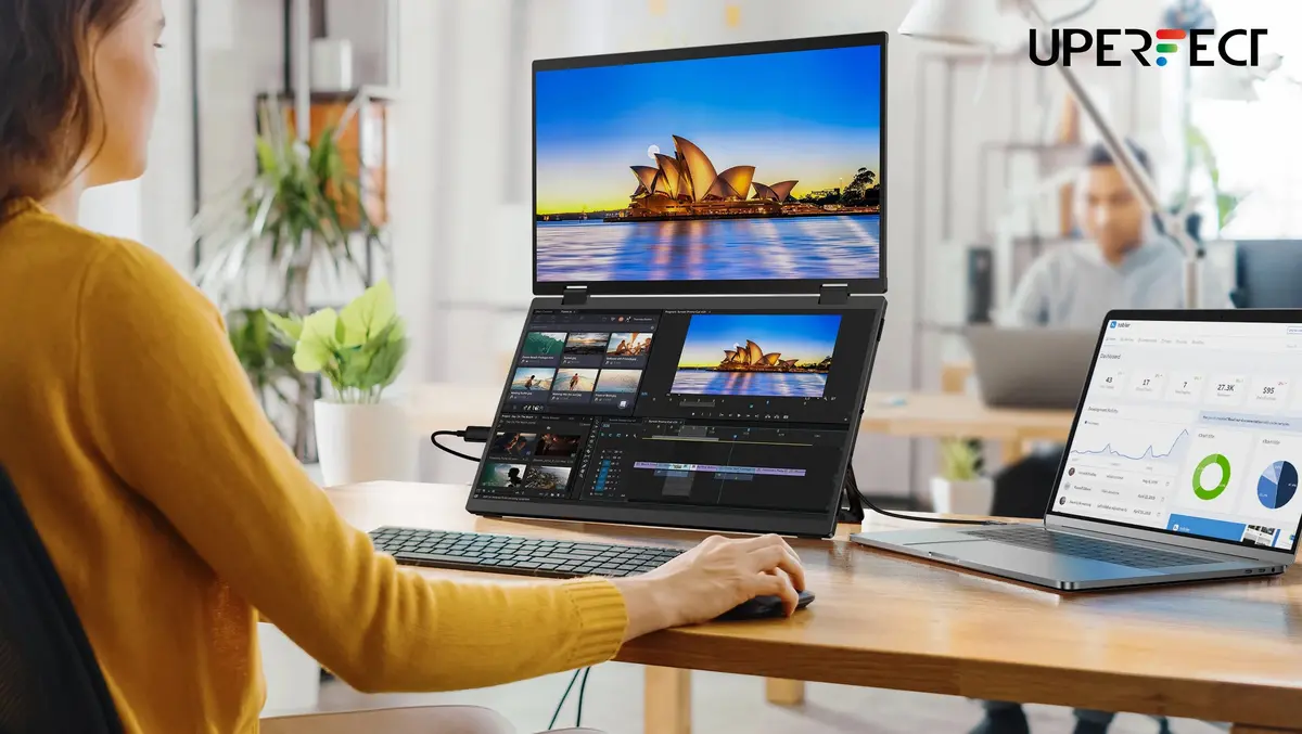 Uperfect Triple Screen 15.6"/18.5“ Portable Foldable Monitor Dual Screen With Stand Extender 1080P Fhd Ips For Laptop Windows 16