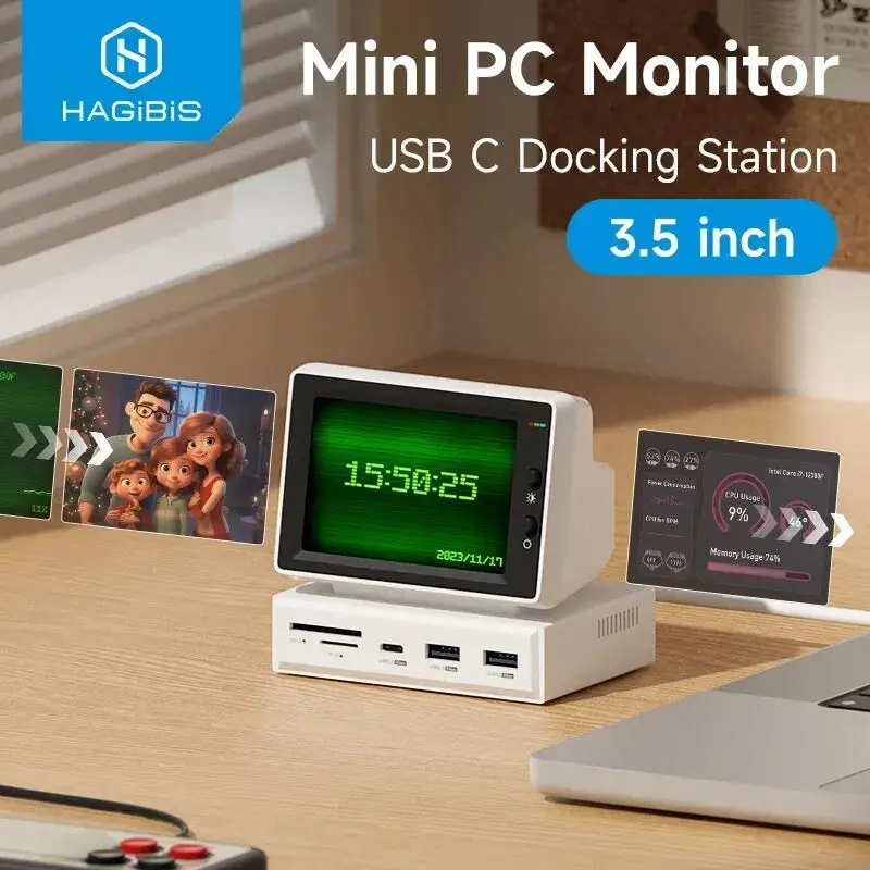 Hagibis 3.5Inch Ips Mini Screen Aida64 Mini Pc Cpu Ram Hdd Data Monitor Display Sub Screen With Usb C Hub For Laptop Pc Macbook 1
