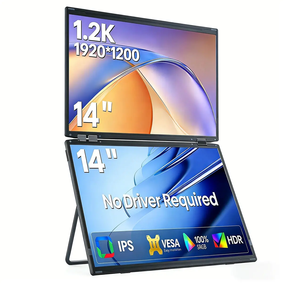 14'' Portable Monitors Dual Screen1920*1200 1.2K Triple Pc Display Laptop Screen Extender Folding Stacked Dual Monitors 1