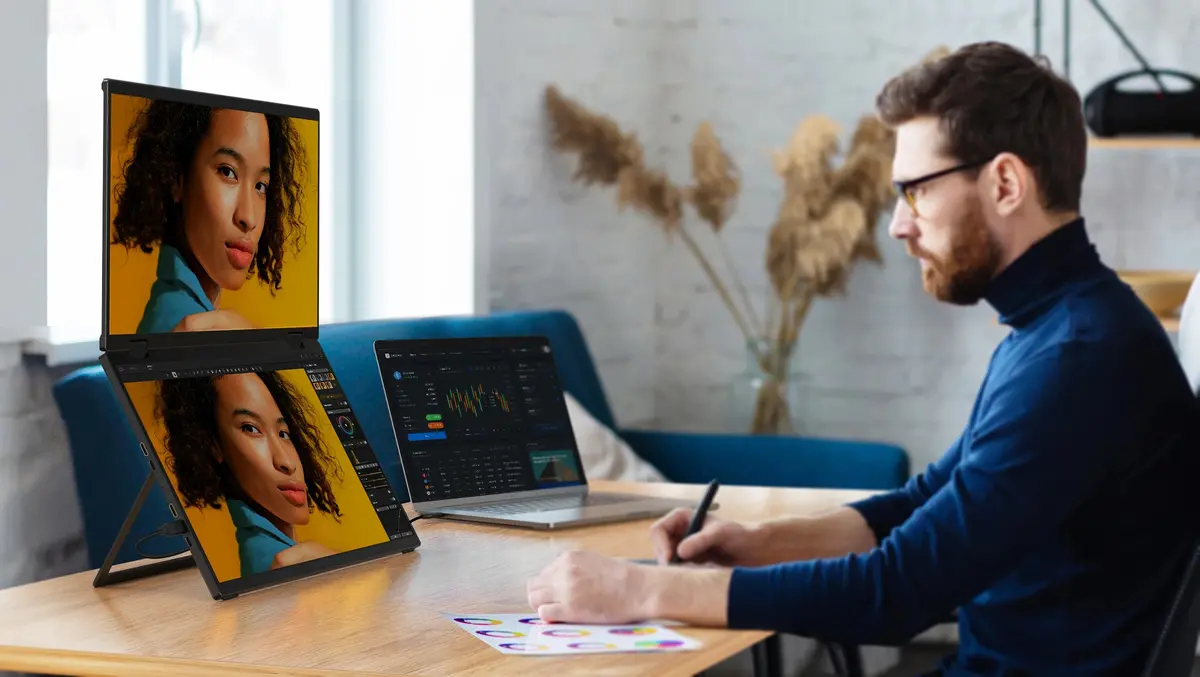 Uperfect Triple Screen 15.6"/18.5“ Portable Foldable Monitor Dual Screen With Stand Extender 1080P Fhd Ips For Laptop Windows 17