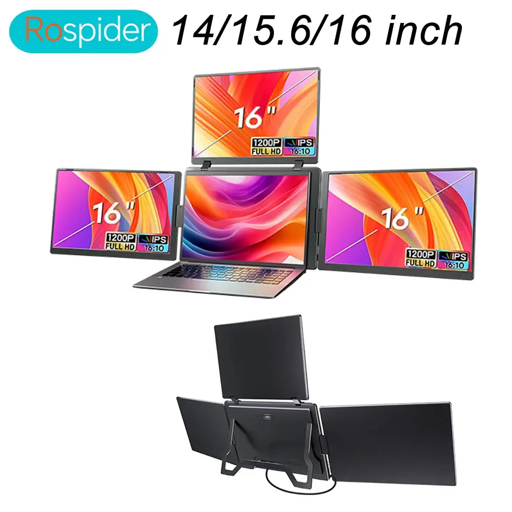 Triple Screen Portable Lcd Backlit Monitor Fhd Display Secondary Screen Connected To Notebook With 1 Cable Sub Screen Extender 1