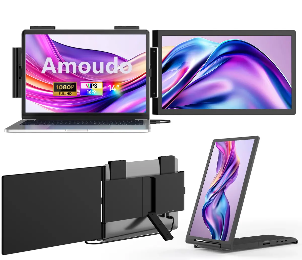 Amoudo Portable Monitor 14 Inch Fhd 1080P Ips Screen Laptop Monitor Extension Dual Screen For Laptop Windows Mac Android 1