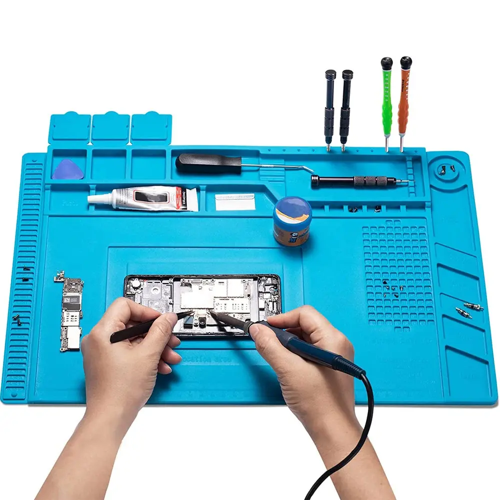 Soldering Station Mat Silicone Work Mat Heat Resistant 932°F Anti-Static Magnetic Mat For Electronic Phone Laptop Watch Repair 1