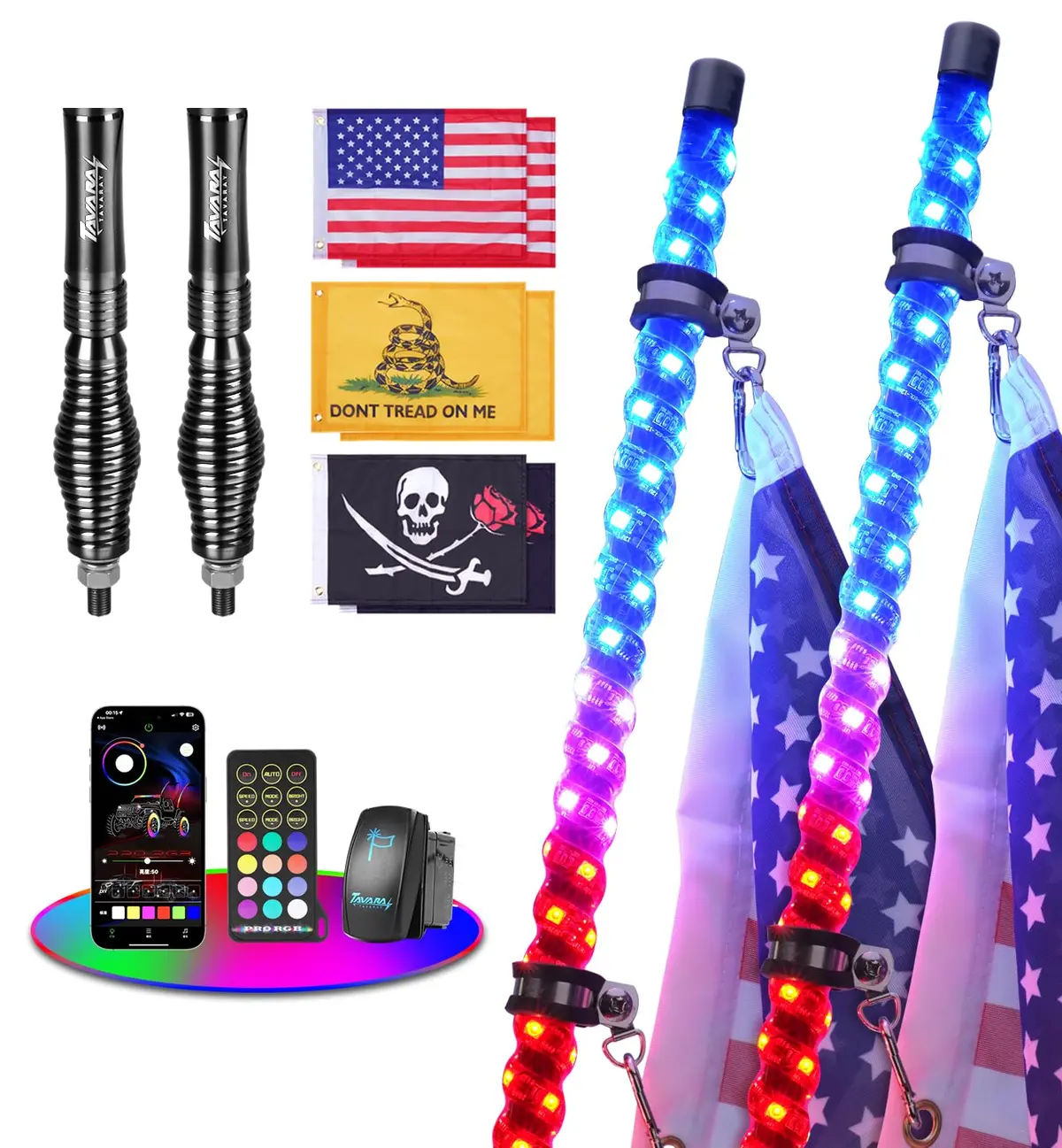 Whip Lights With App & Remote Control For Utv, Atv, Sxs, Polaris Rzr 6