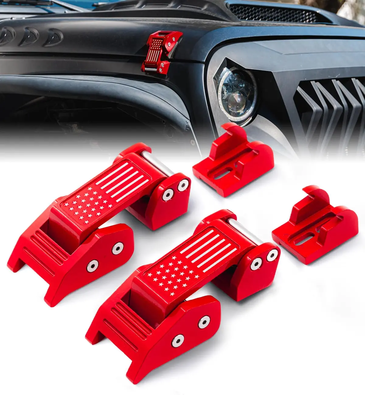 Jeep Wrangler Aluminum Hood Latch With U.S. Flag 3