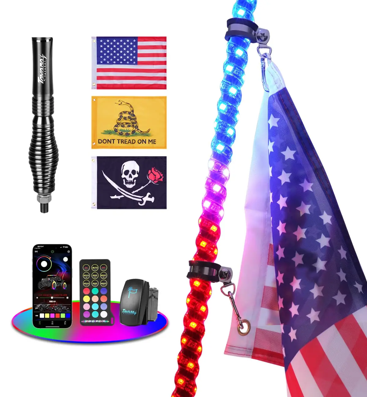 Whip Lights With App & Remote Control For Utv, Atv, Sxs, Polaris Rzr 7
