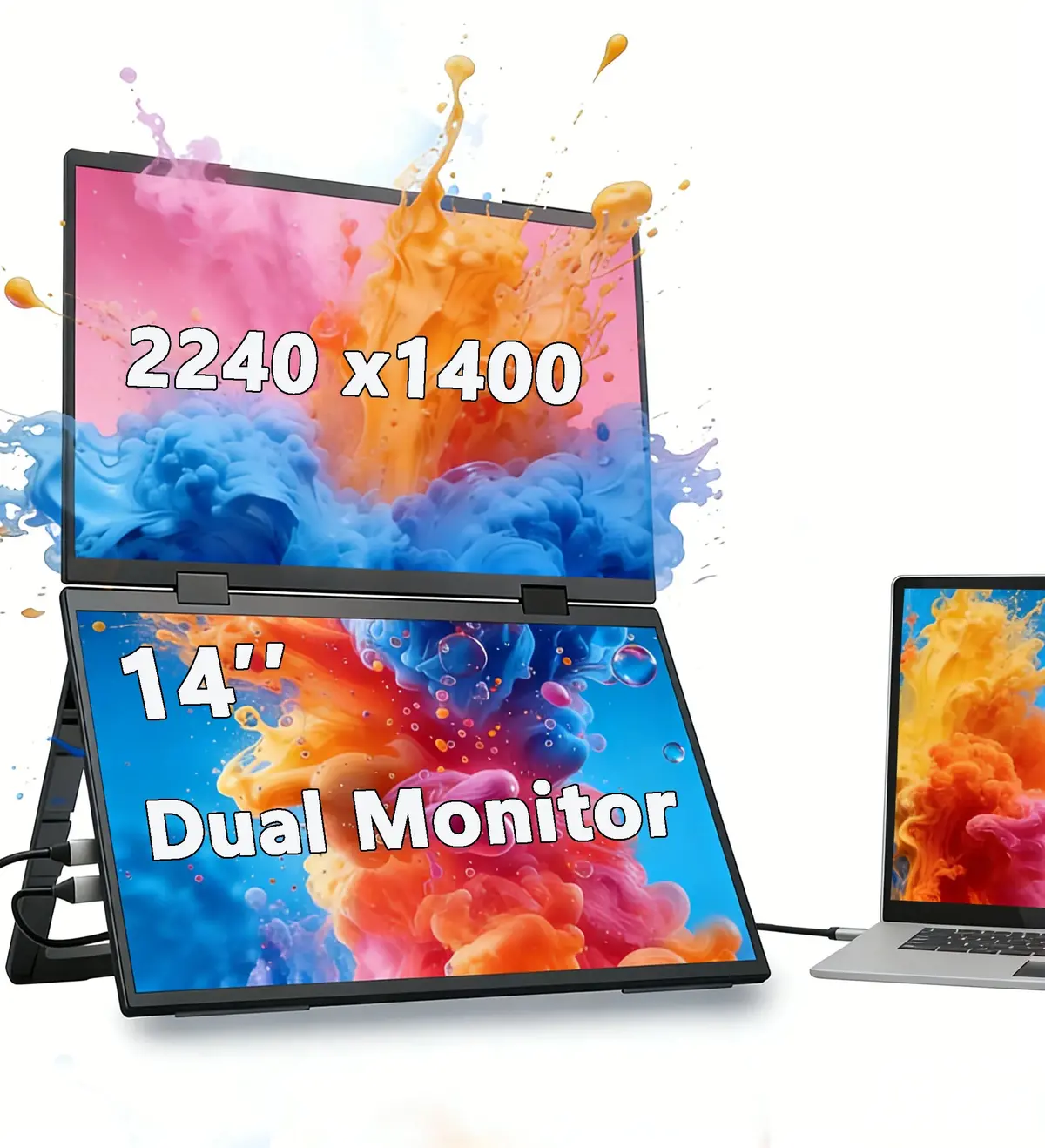 14‘’ Dual Portable Monitor Stacked Displays For Laptop Desktop Pc Mac Phone Extended Screen 2240X1400 100%Srgb 1