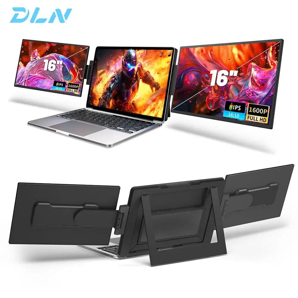 Dln 16 Inch 2.5K Dual Screen Portable Monitor 1600P 60Hz High-Definition Dual Triple Display Extender For Home Office & Wins 1