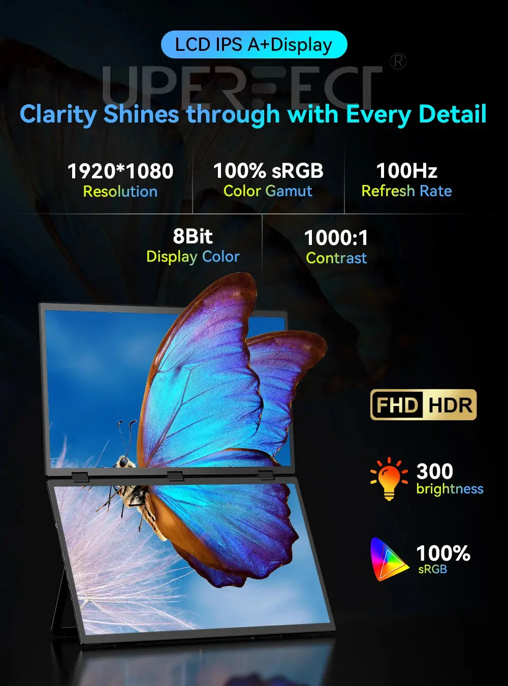 Uperfect Triple Screen 15.6"/18.5“ Portable Foldable Monitor Dual Screen With Stand Extender 1080P Fhd Ips For Laptop Windows 3