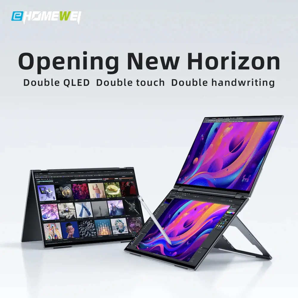 Ehomewei Dual Screen Portable Monitor X2 Pro Drive-Free Phone-Touch 2K 16” For Laptop Win Macbook 1