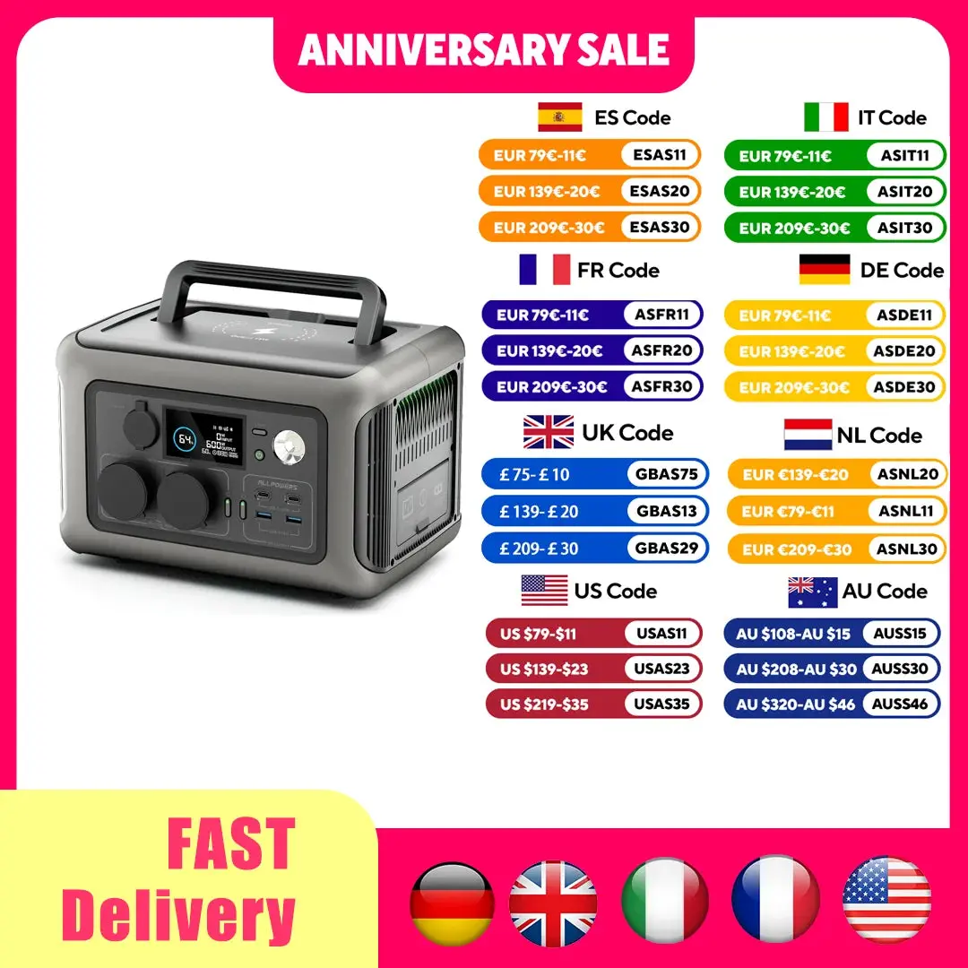 Allpowers Portable Power Station R600, 299Wh Lifep04 Battery With 2X 600W (1200W Surge) Ac Outlets For Outdoor Camping Rv Home 1