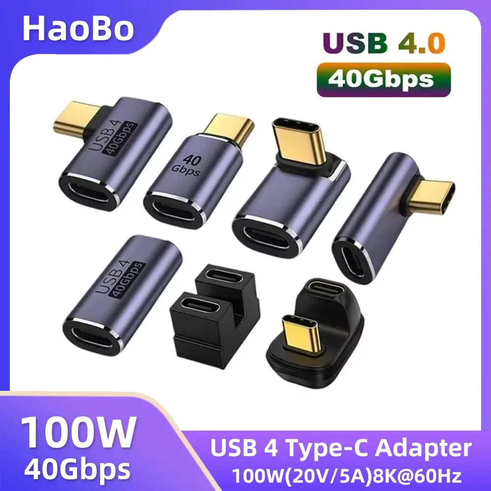 Usb4.0 40Gbps Otg Type C 90 Degree Adapter 100W 5A Usb C To Type C Fast Charging Converter Usb C Data Adapter For Macbook 8K60hz 1