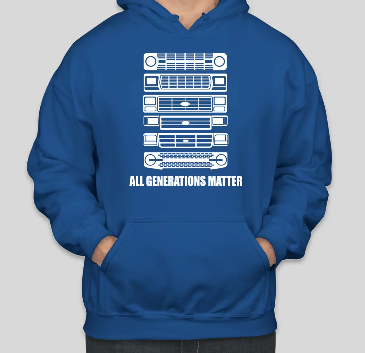Buckle Up Off-Road Merch All Generations Matter Bronco Grille Hoodie  - Blue - 3Xl 1