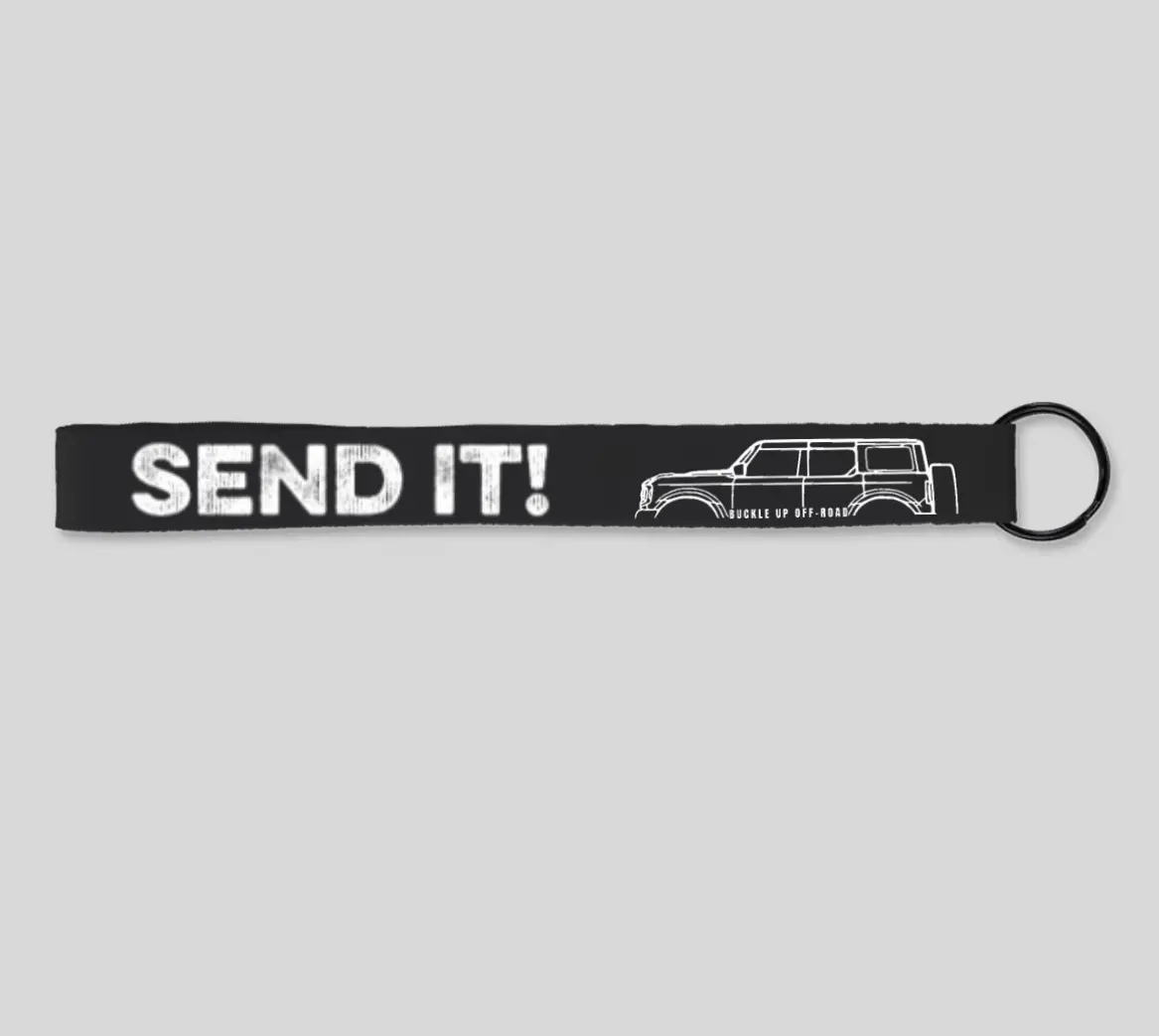 Buckle Up Off-Road Merch "Send It" Keychain With Bronco Strap - Black 1
