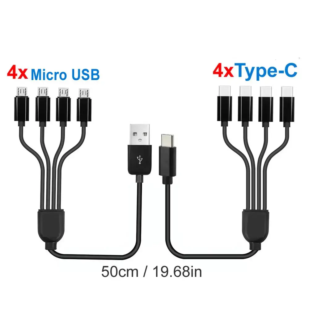 Short Cord 5V Usb A C To Type C Multiple Charging Cable 4 In 1 Micro Usb Splitter Adapter Cable 4 Port Usb C Pd Splitter Cable 1
