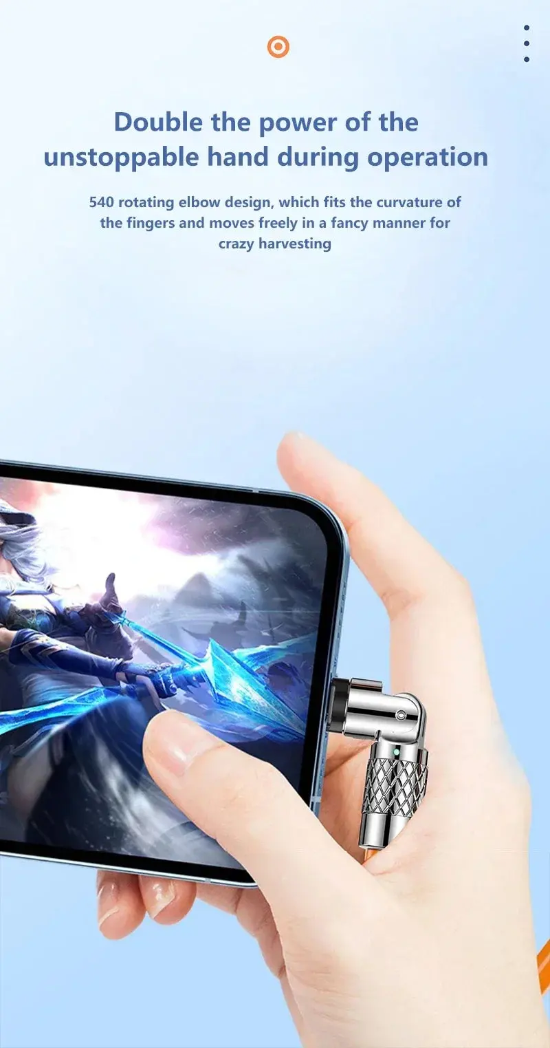 120W 7A Fast Charge Usb Type C Cable 180 Degree Rotation Elbow Cable For Game For Xiaomi Redmi Honor Phone Charger Usb C Cable 3