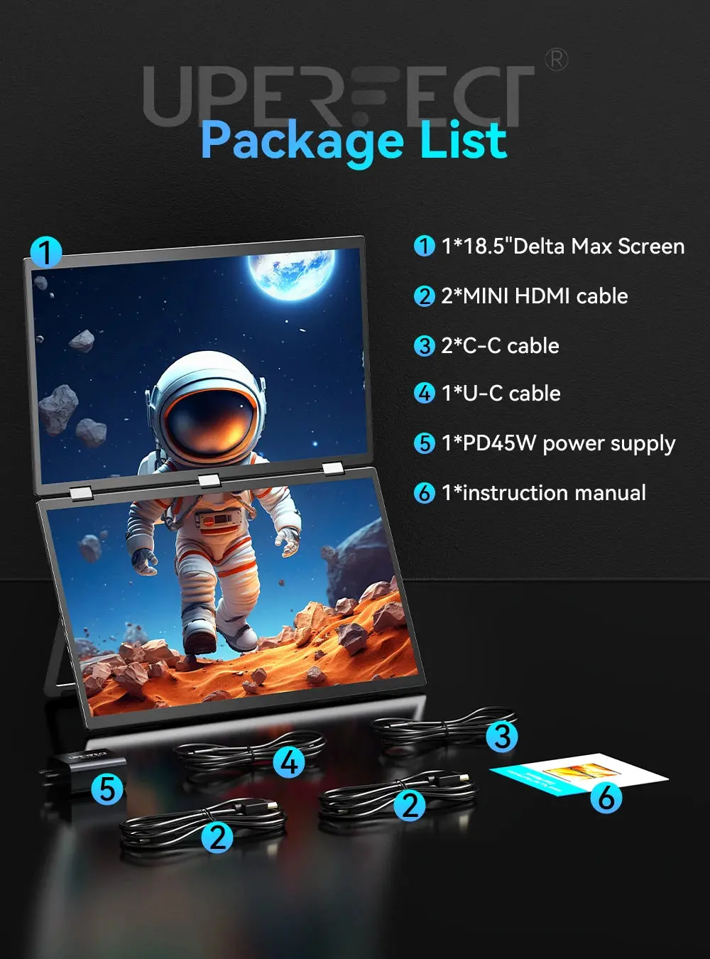 Uperfect Triple Screen 15.6"/18.5“ Portable Foldable Monitor Dual Screen With Stand Extender 1080P Fhd Ips For Laptop Windows 15