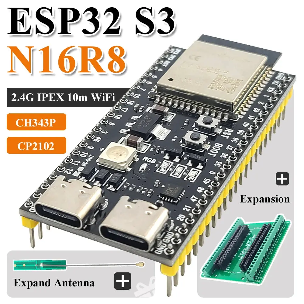 Esp32 S3 Development Boards With Expansion Adapter Kit 2.4G Wifi Bt Module Esp32-S3-1 N8r2 N16r8 44Pin Type-C Esp32-S3 1