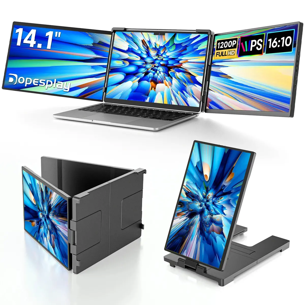 Dopesplay 14.1 Inch Triple Screen Extender For Laptops 1200P Fhd Ips Type-C Dual Portable Monitor For Macbook Chrome Up To 17.3 1