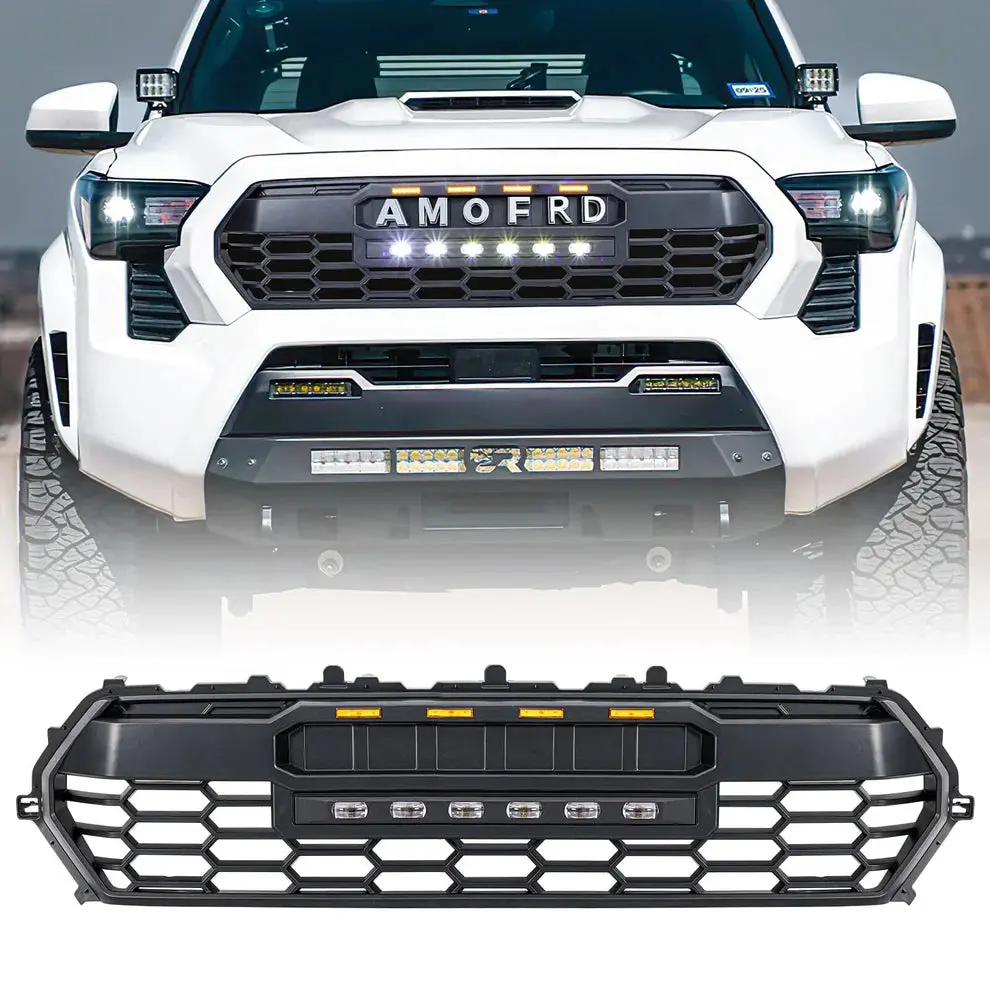 Trd Pro Style Front Grille W/ Led Off-Road Lights, Amber Lights And Diy Letters Fits 2024+ Toyota Tacoma 1