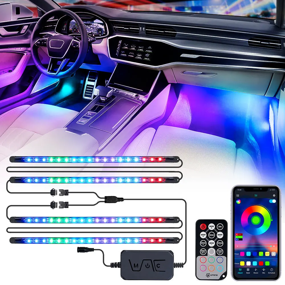 Xprite 4Pc Celestial Dream Series Rgb Led Interior Car Light Set - Bluetooth And Remote Control 1