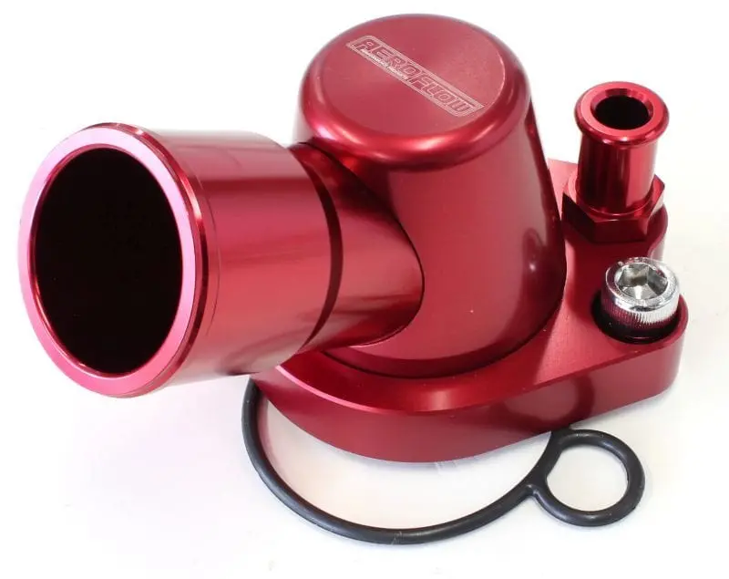 Red Anodized Billet Aluminum Thermostat Housing – Compact Design 1