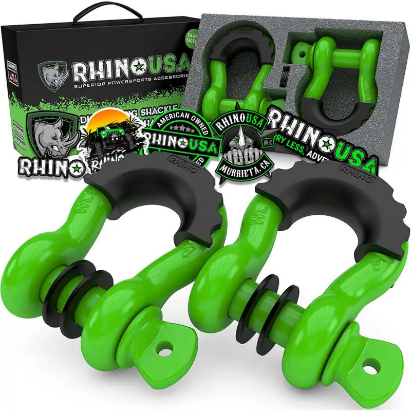 Rhino Usa 3/4In D-Ring Shackle Set (2-Pack)(Green) | Rno-Grn-Shackles 1