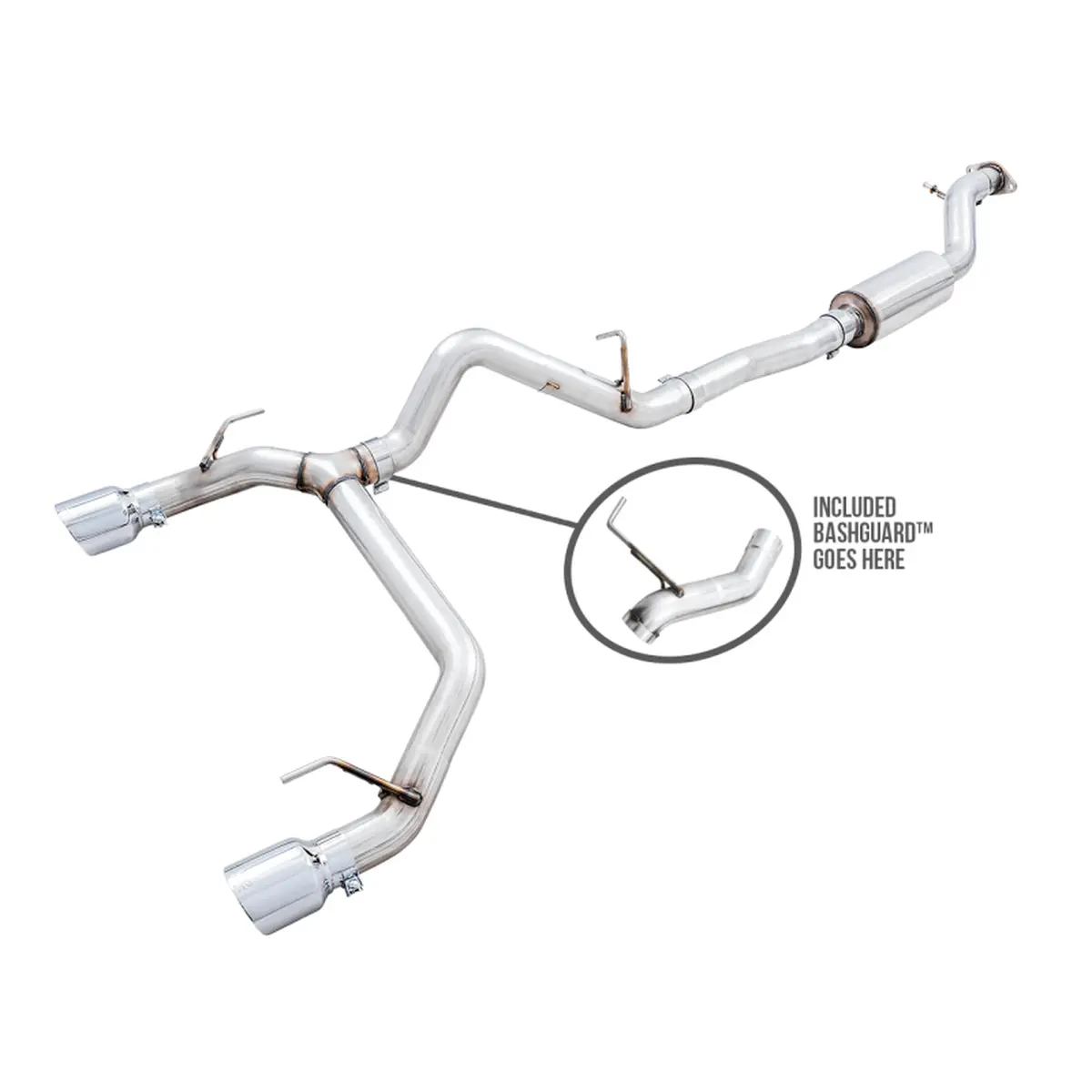 Awe Tuning 2021+ Ford Bronco 0Fg Dual Rear Exit Exhaust W/Chrome Silver Tips & Bash Guard 1
