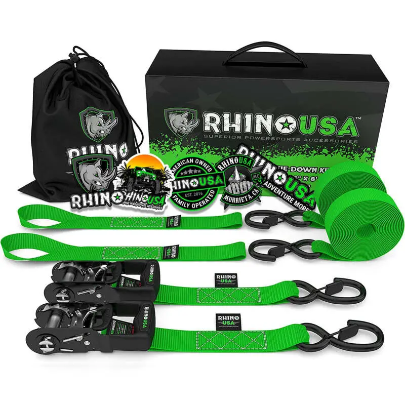 Rhino Usa Heavy Duty Ratchet Tie-Downs 2-Pack (Green) 1.6In X 8Ft | Hdkit-2Pk-Grn 2