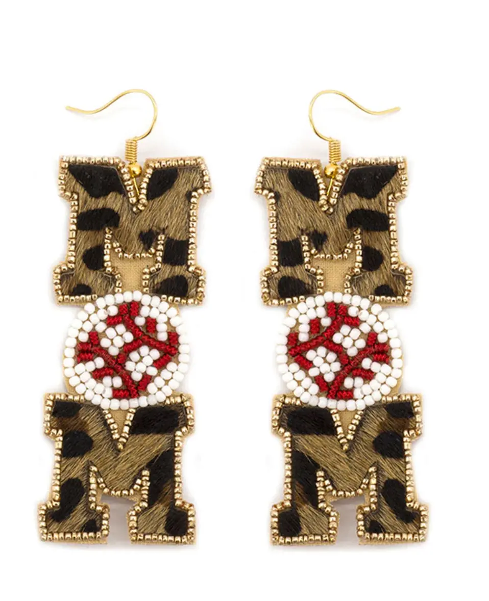 Leopard Beaded Baseball Mom Earrings 1
