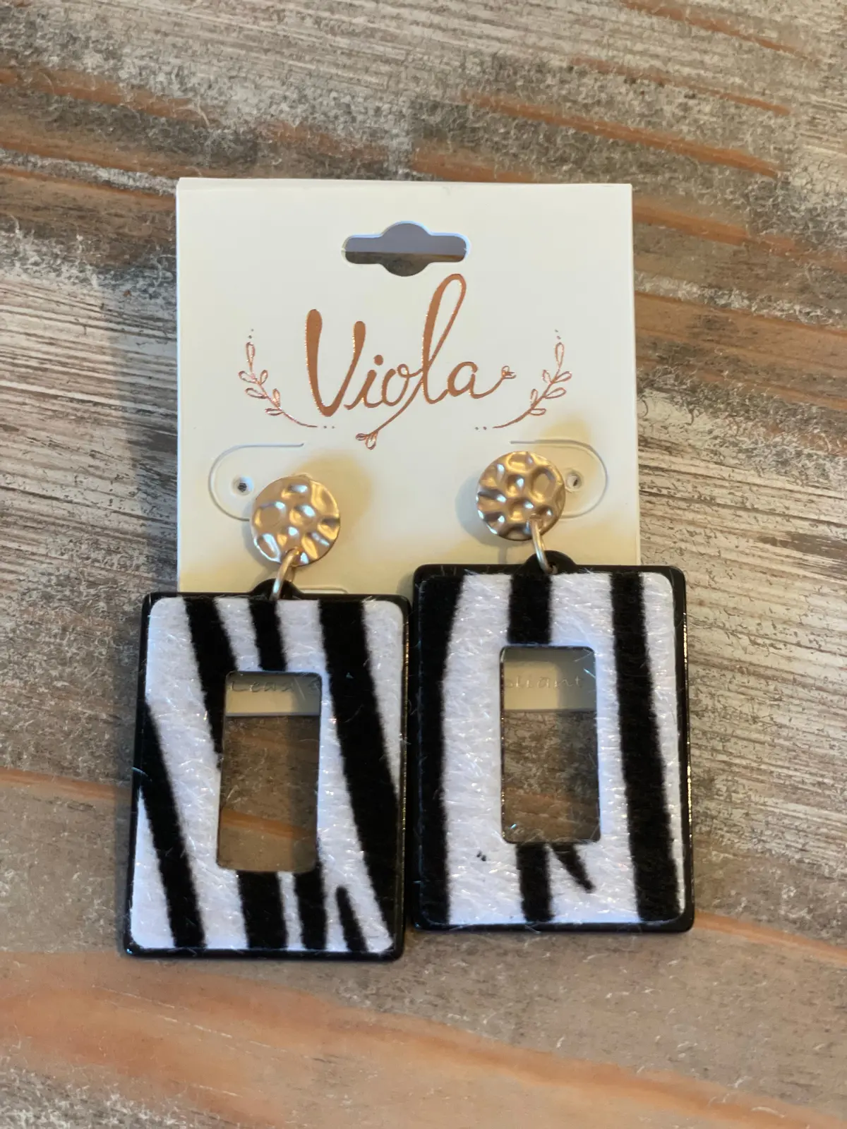 Zebra Open Rectangle Earrings 1