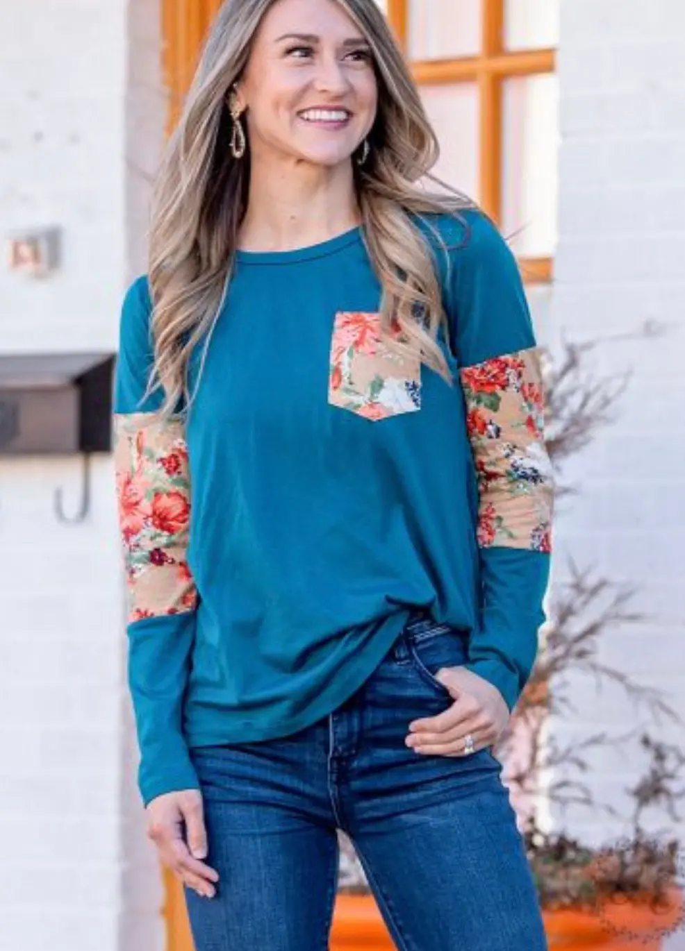 Teal Floral Pocket Tee 1