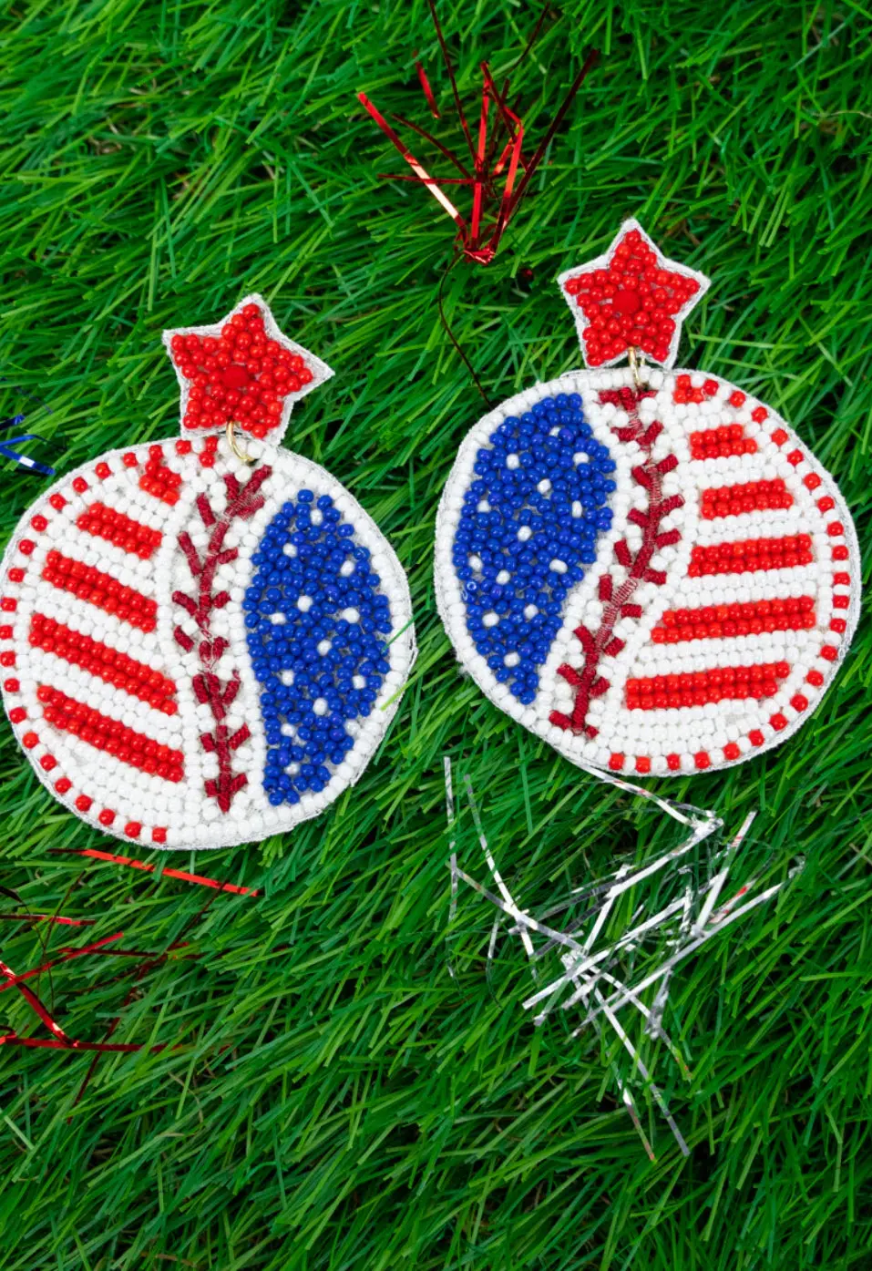 Patriotic Baseball Beaded Earrings 1