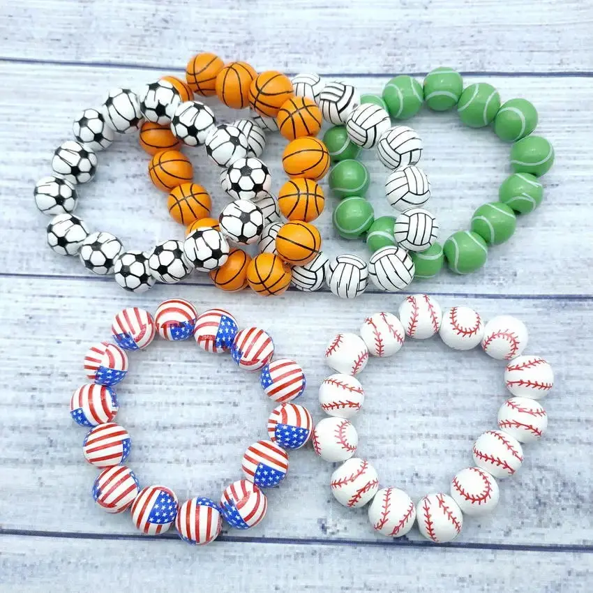 Wood Bead Sports Charm Bracelets 1