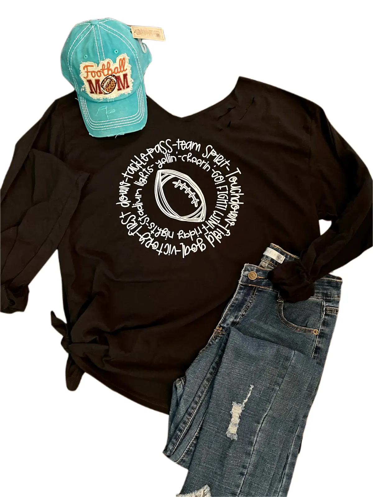 Distressed & Tied First Down Off-The-Shoulder Tee 1