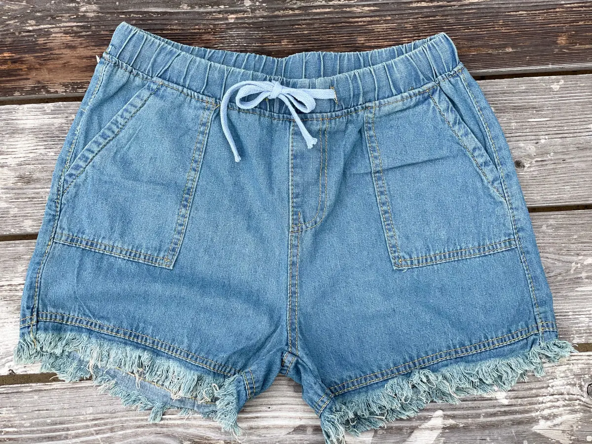 Fringed Denim Drawstring Shorts 1