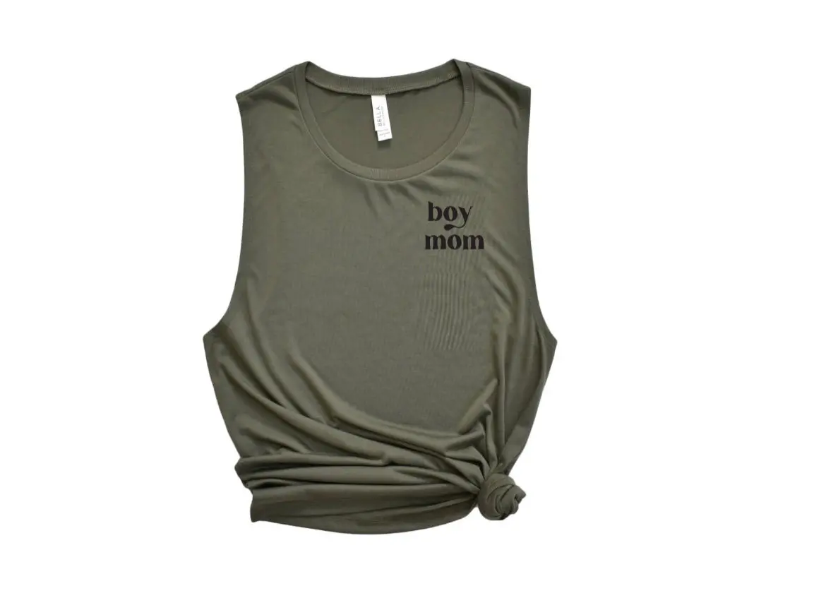 Olive “Boy Mom” Flowy Muscle Tank Top 1