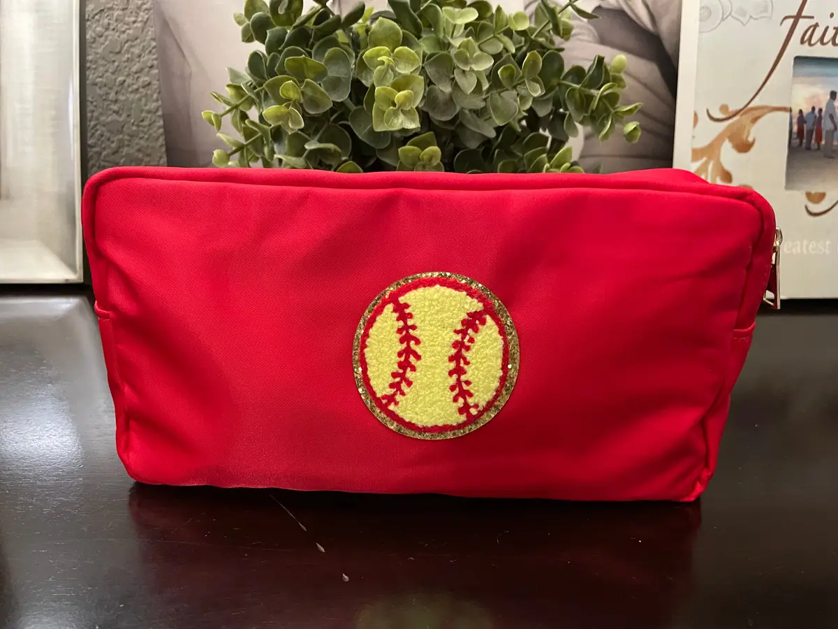 Chenille Patch Softball Cosmetic Bag 1