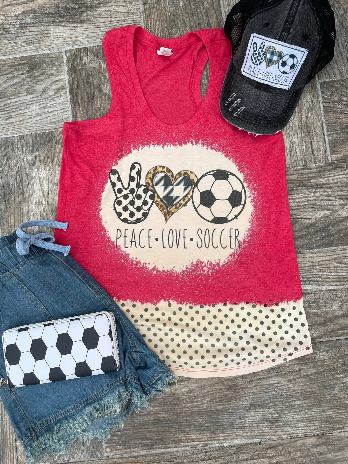Peace Love Soccer Polka Dot Tank 1