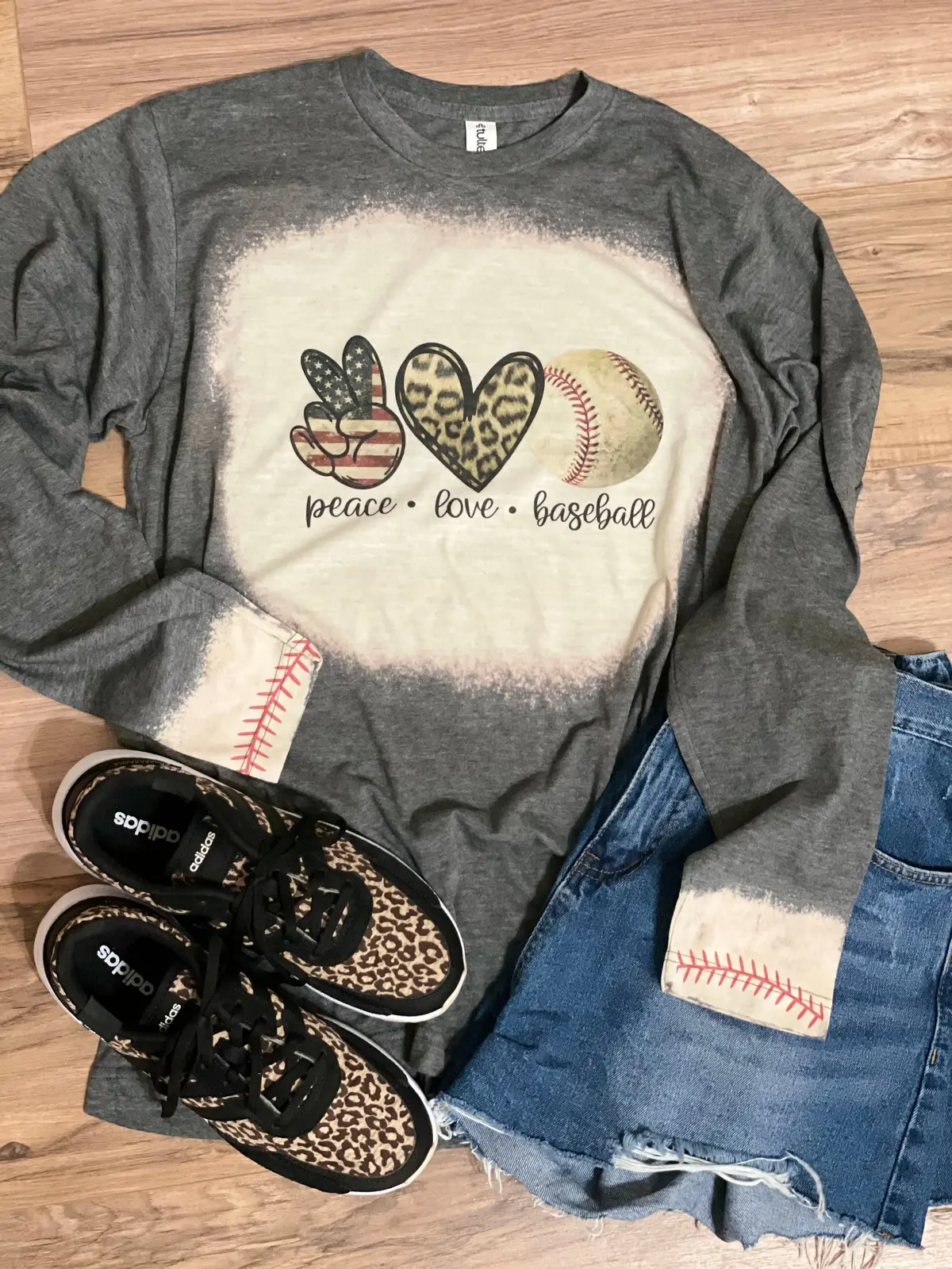 Bleached Peace, Love, Baseball Long-Sleeve Top 2