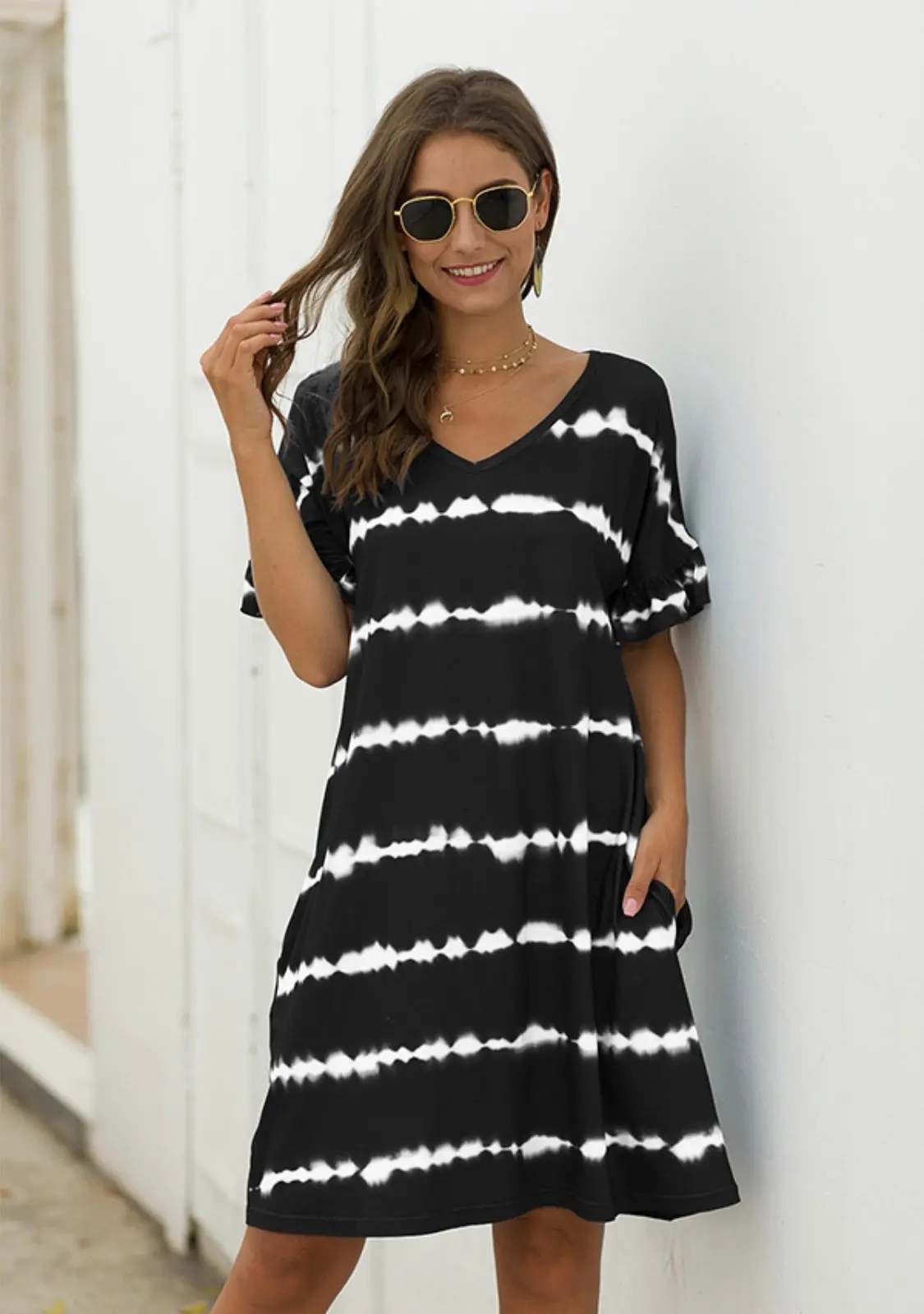 Lela Tie Dye Dress In Black 1