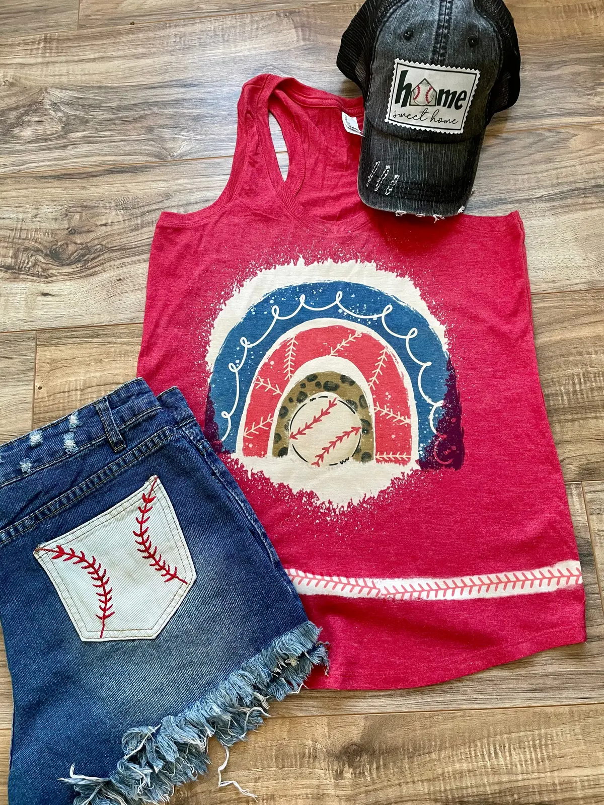 Over The Rainbow Bleached Baseball Tank Top 1