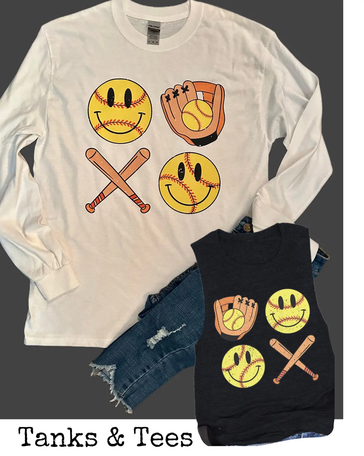 Smiley Face Softball Tops (Various Styles) 1