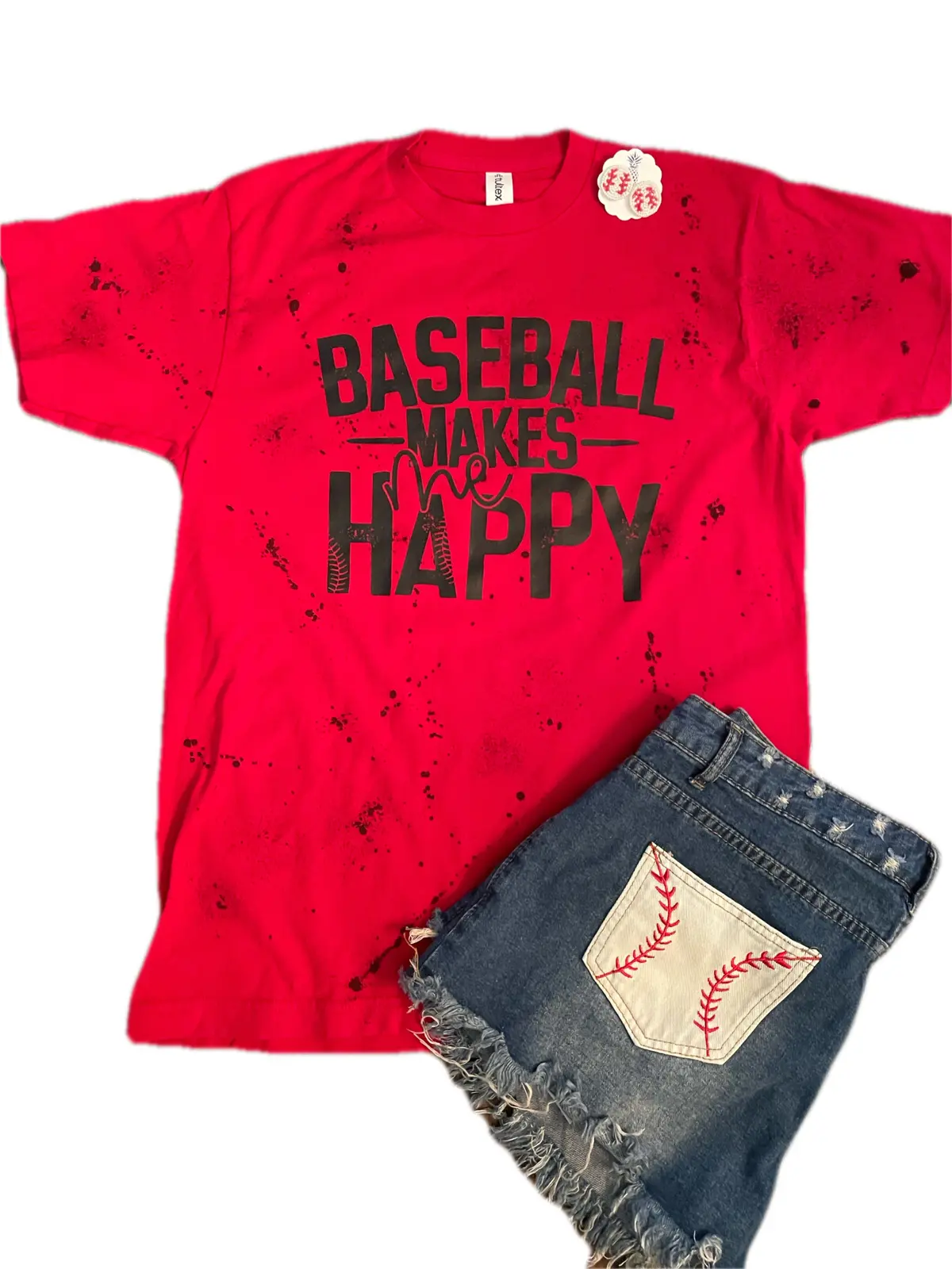 Painted Baseball Makes Me Happy T-Shirt 1