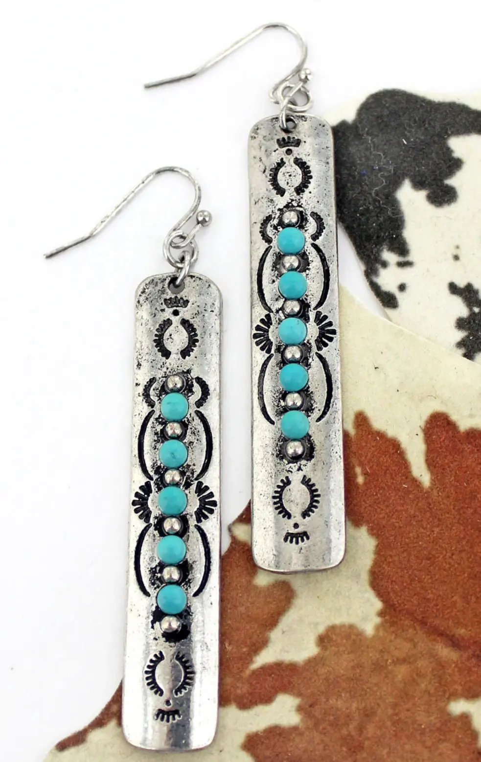 Shiloh Turquoise And Silvertone Bar Earrings 1