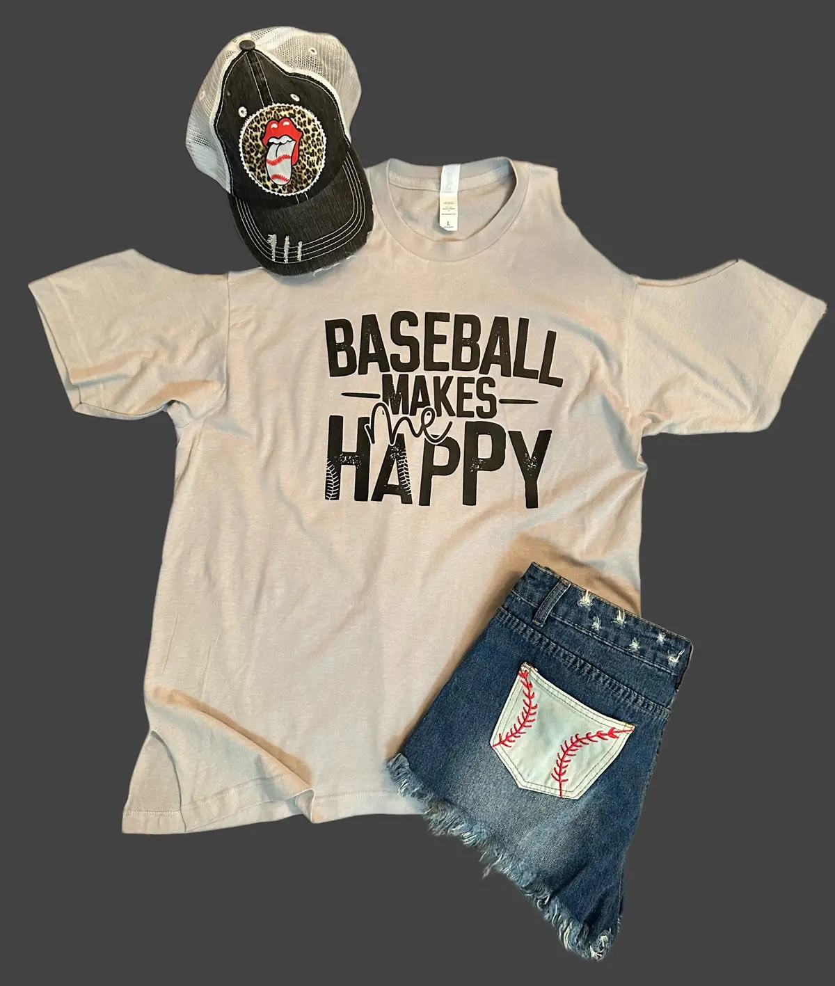 Cold Shoulder Baseball Makes Me Happy T-Shirt 1